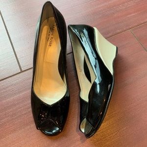 Taryn Rose Daelyn patent leather peep toe wedges